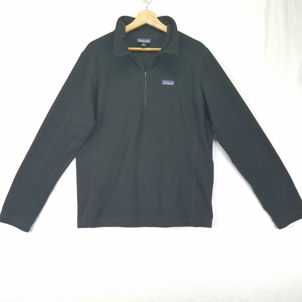Patagonia Fleece Sweater Long Sleeve Micro D 1/4 Zip Women Sz XL Black Outdoors